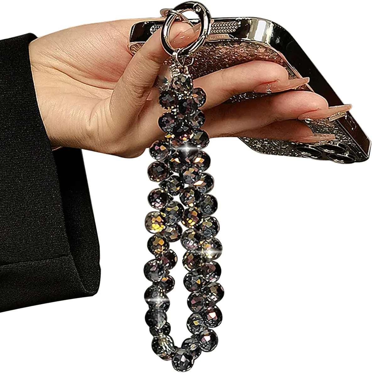  TENOC PLBC01BK Beaded Phone Wrist Strap Bracelet Black 5.5in — product photo