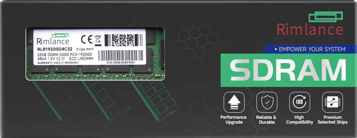Green 288-pin DDR4 LRDIMM server memory module with black chips