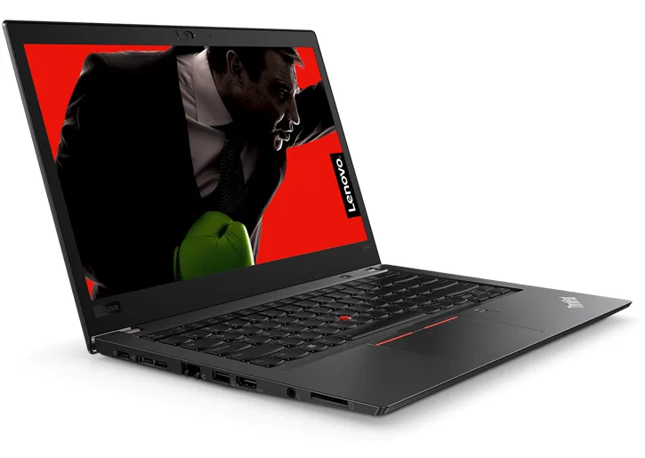 Black Lenovo ThinkPad T480s 14 inch touchscreen ultrabook with matte finish