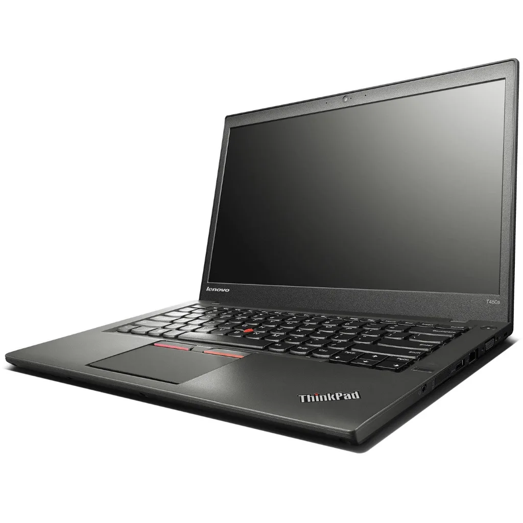 Black 14 inch ThinkPad T460 laptop with backlit keyboard and webcam