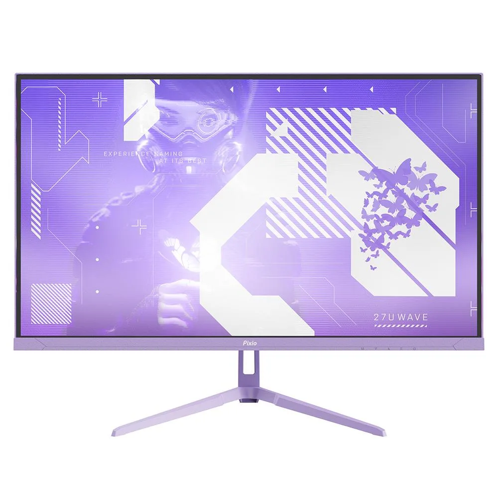 27 inch purple gaming monitor with frameless bezel and tilt stand