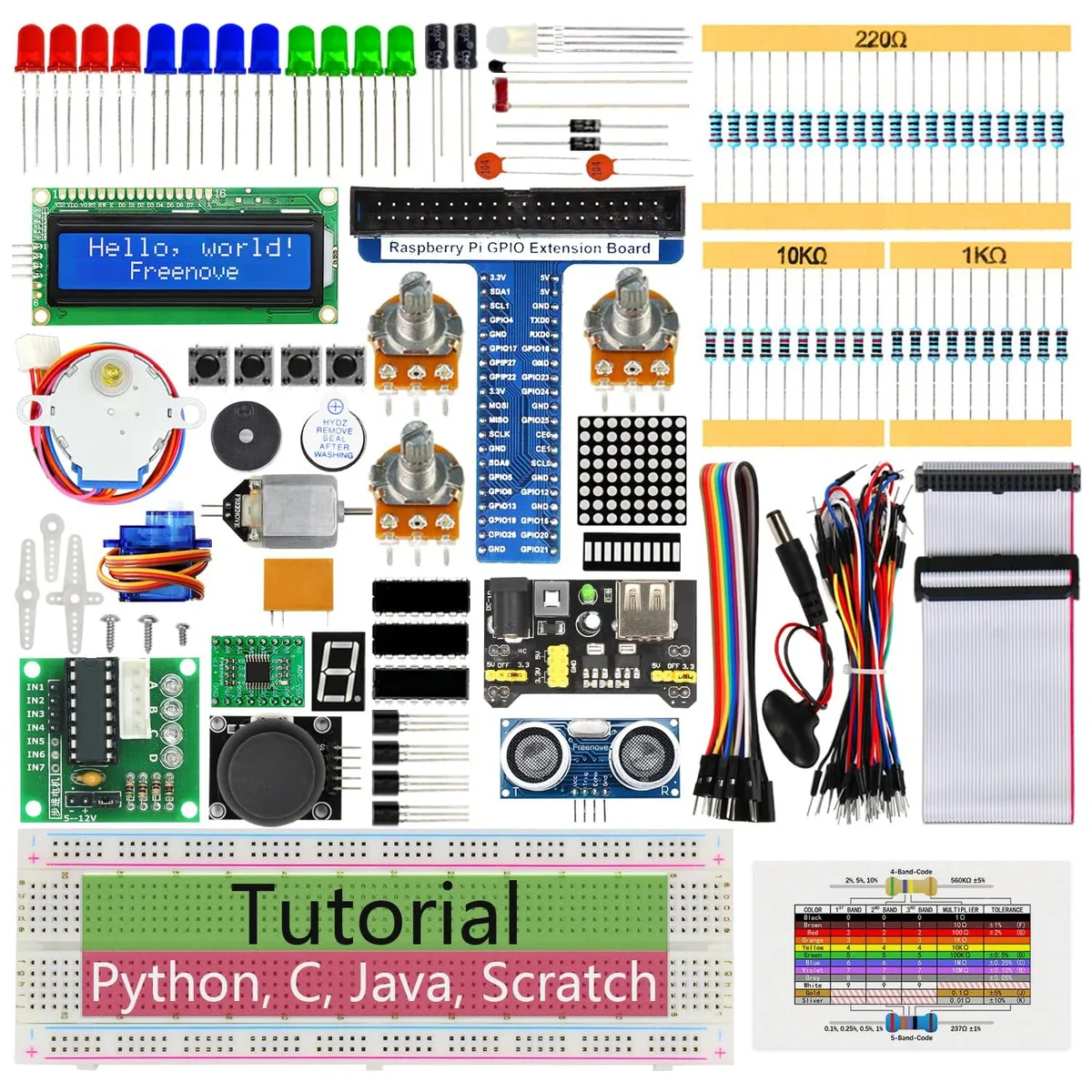 Cardboard box containing assorted electronic components and modules in plastic compartments