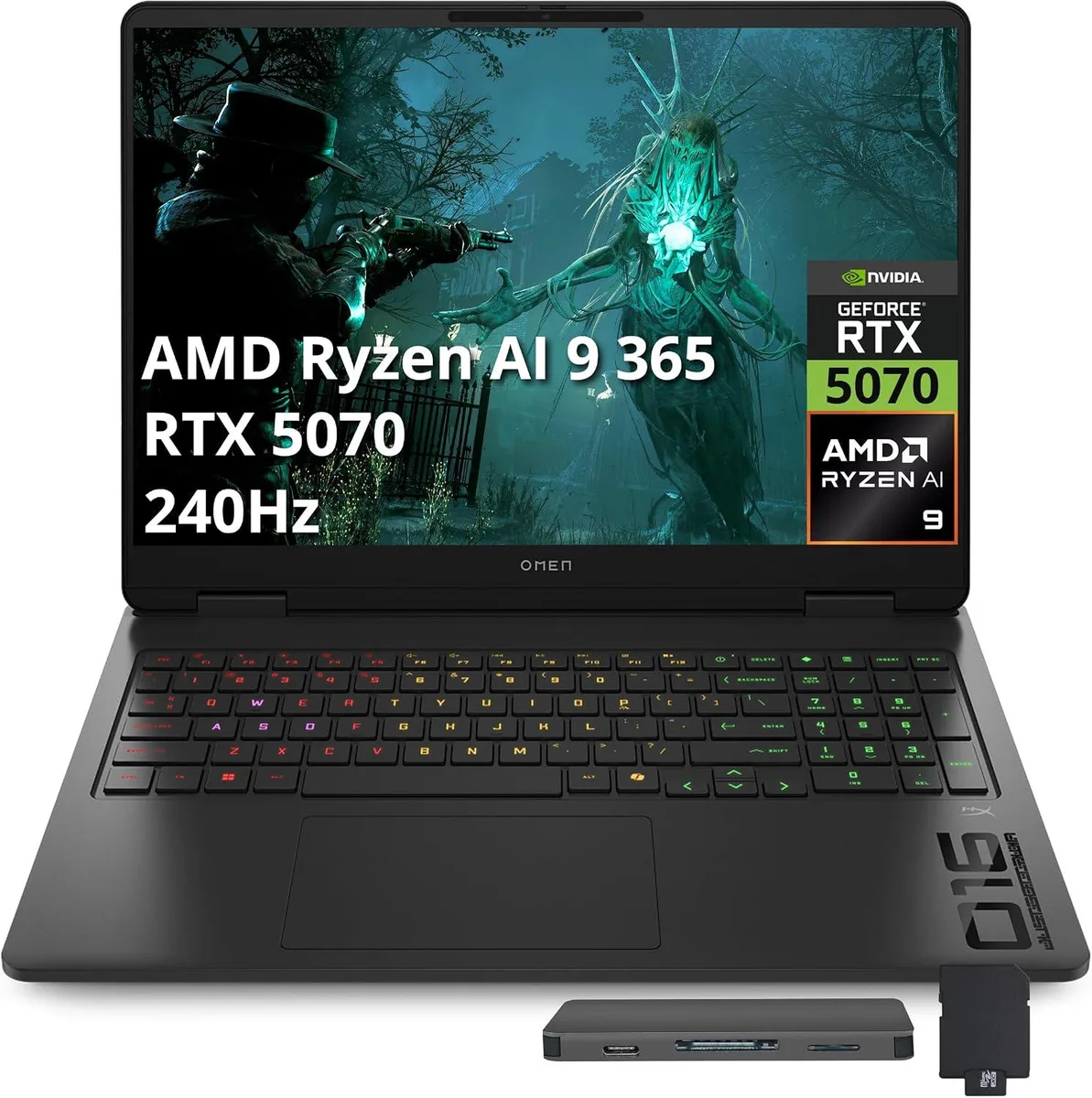 HP HP OMEN 16 gaming laptop AMD Ryzen AI 9 365 RTX 5070 64GB DDR5 3TB storage docking set — product photo