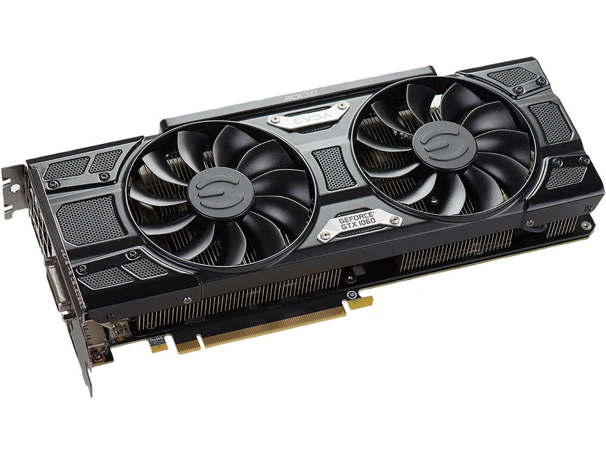Compact dual-fan graphics card with black shroud and LED accent