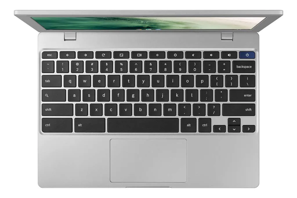 Silver Samsung Chromebook 4 11.6 inch laptop closed lid
