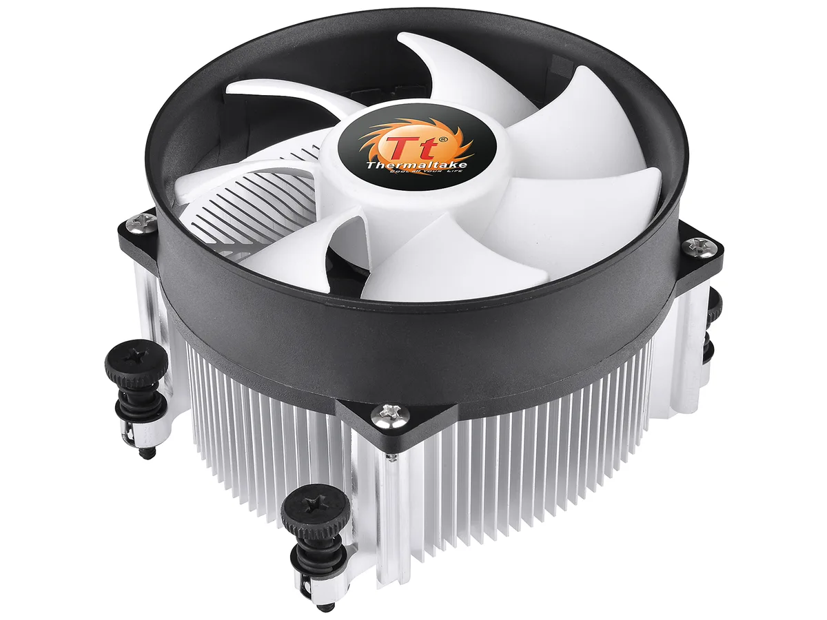Compact silver aluminium tower cooler with 92 mm black fan