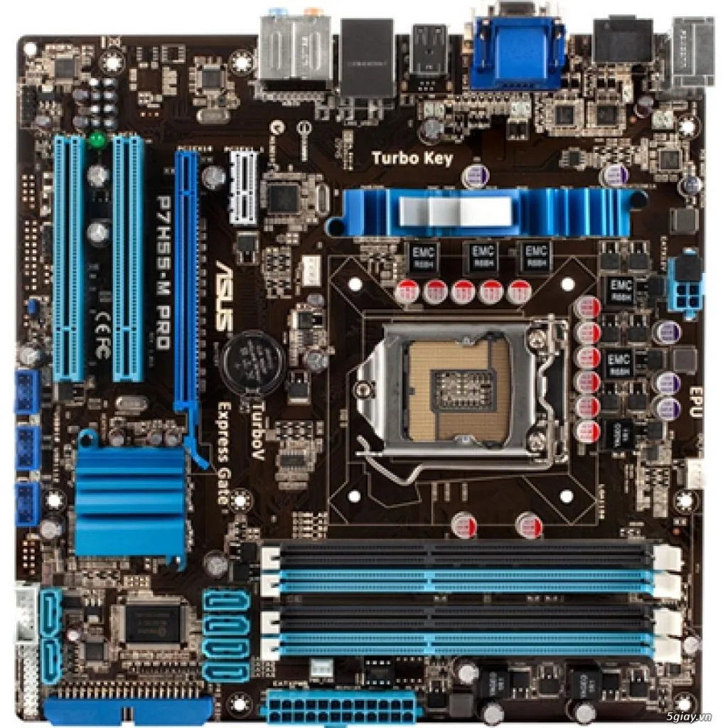 Green Micro ATX motherboard with silver LGA 1156 socket and blue DDR3 slots