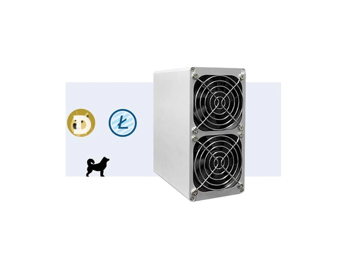 Compact white rectangular miner with included PSU, 175 by 150 by 84 mm, quiet operation