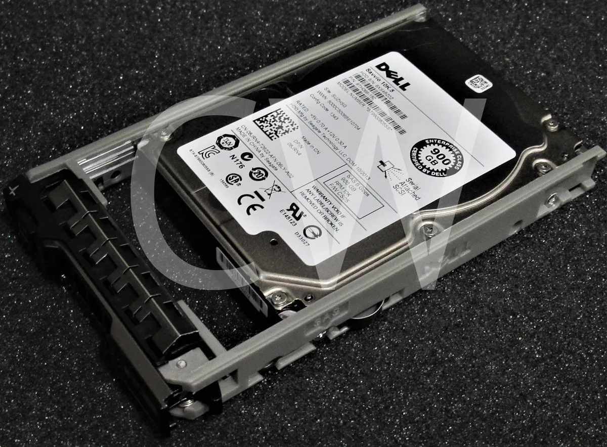 Silver 2.5 inch SAS hard drive mounted in black server caddy