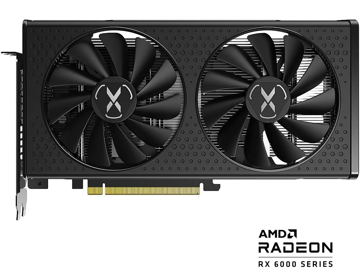 XFX Speedster SWFT210 dual-fan graphics card in black and silver finish