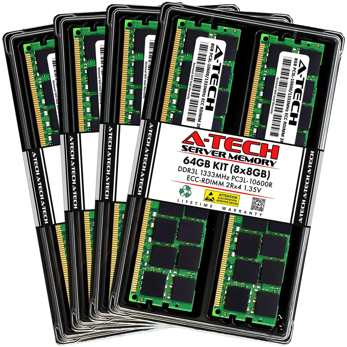 A-Tech A-Tech 64GB 8x8GB DDR3L 1333 ECC RDIMM 2Rx4 1.35V 240-Pin Server RAM — photo du produit
