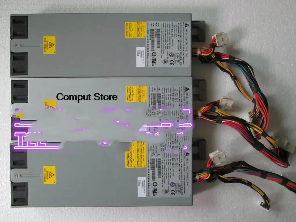 Silver rectangular server power supply unit with rear fan grille and power connector