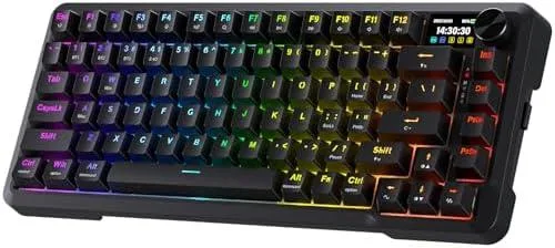 Black 81-key mechanical keyboard with 1.14 in TFT screen and knob