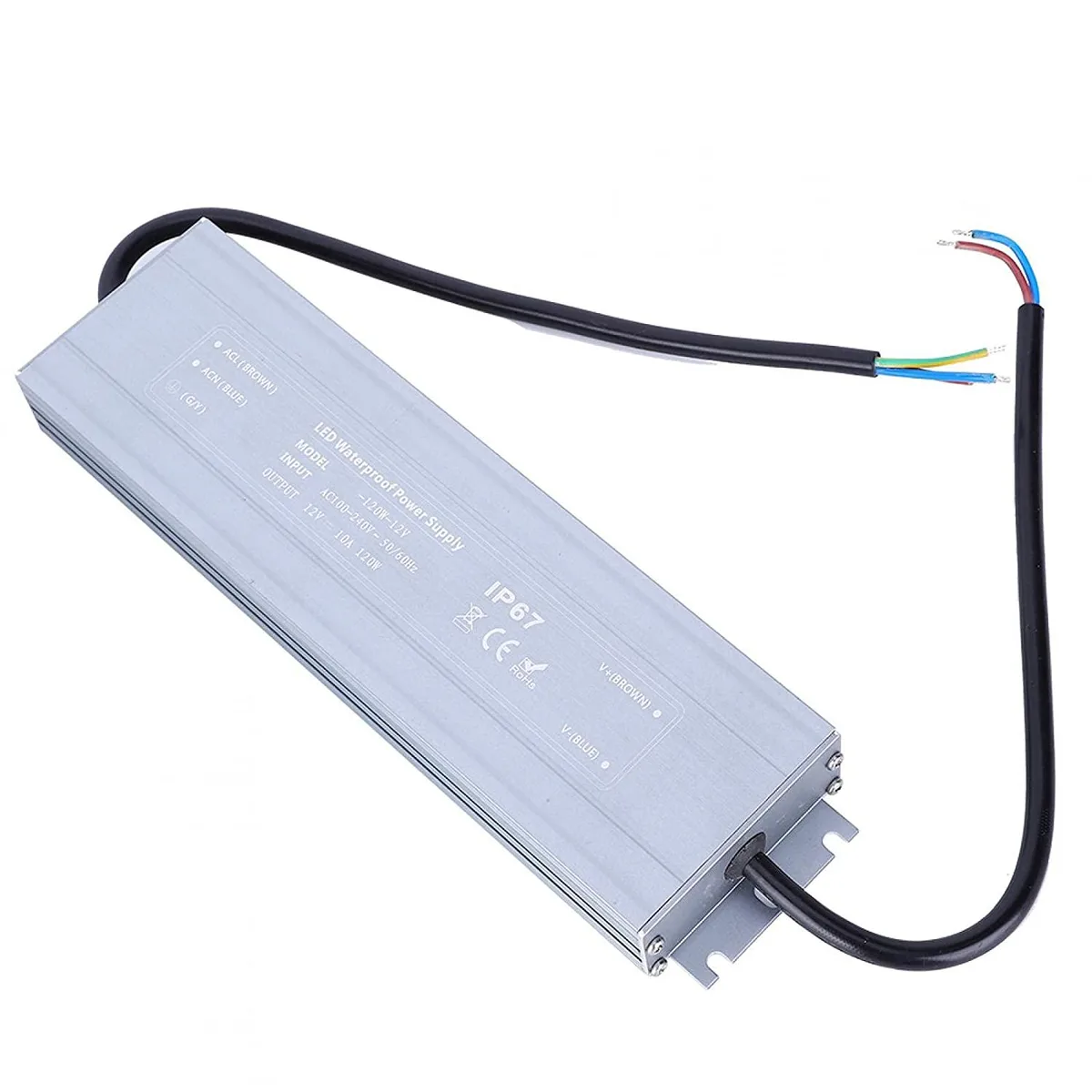 myVolts myVolts HRUW-120W-12V 100-240VAC IP67 anodized LED light power supply — product photo