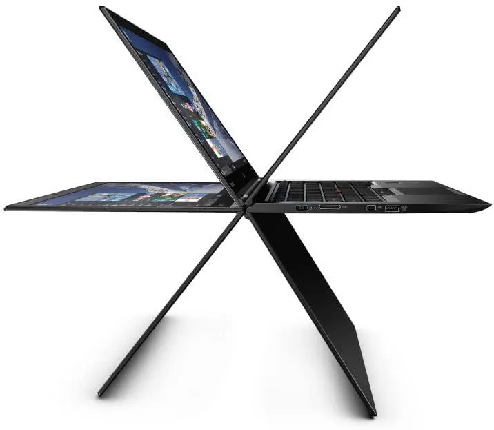 Black 14-inch convertible laptop with OLED touchscreen and stylus
