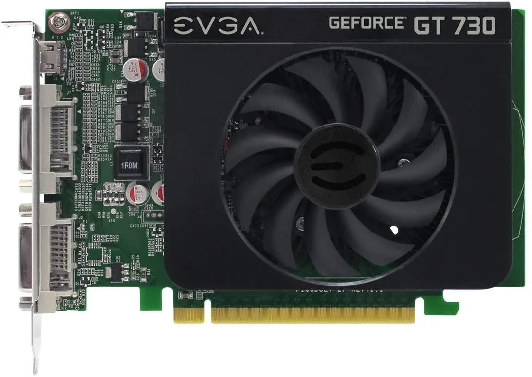 EVGA GeForce GT 730 graphics card with dual DVI and mini HDMI outputs
