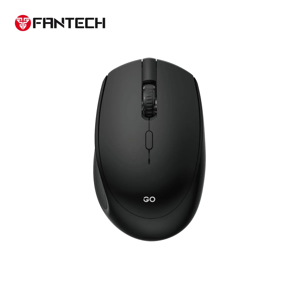 Black wireless gaming mouse, lightweight 57g asymmetrical shape with thumb contour, five buttons, USB dongle included
