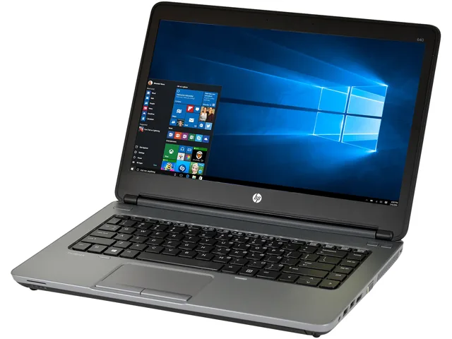 Silver and black 14 inch HP ProBook 640 G1 laptop closed view