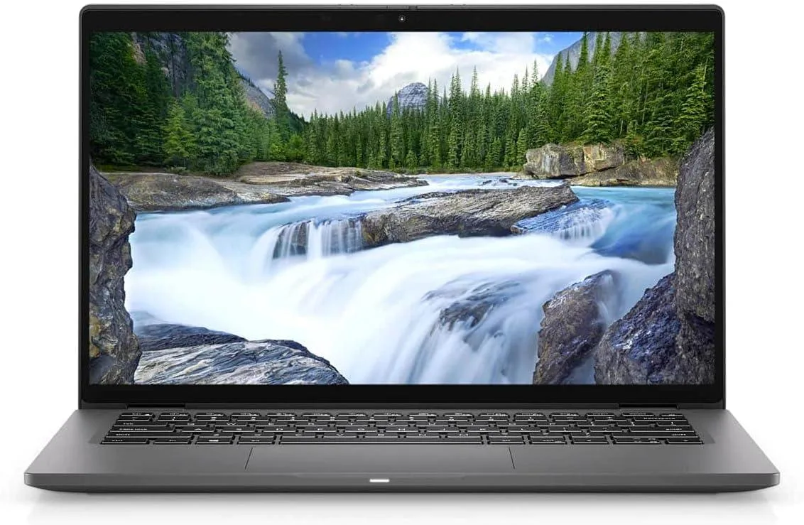 Silver 14 inch Dell Latitude 7410 laptop with backlit keyboard and fingerprint reader