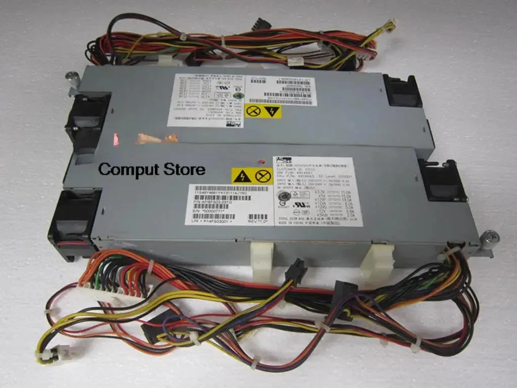 Silver rectangular server power supply unit with rear fan grille and power connector