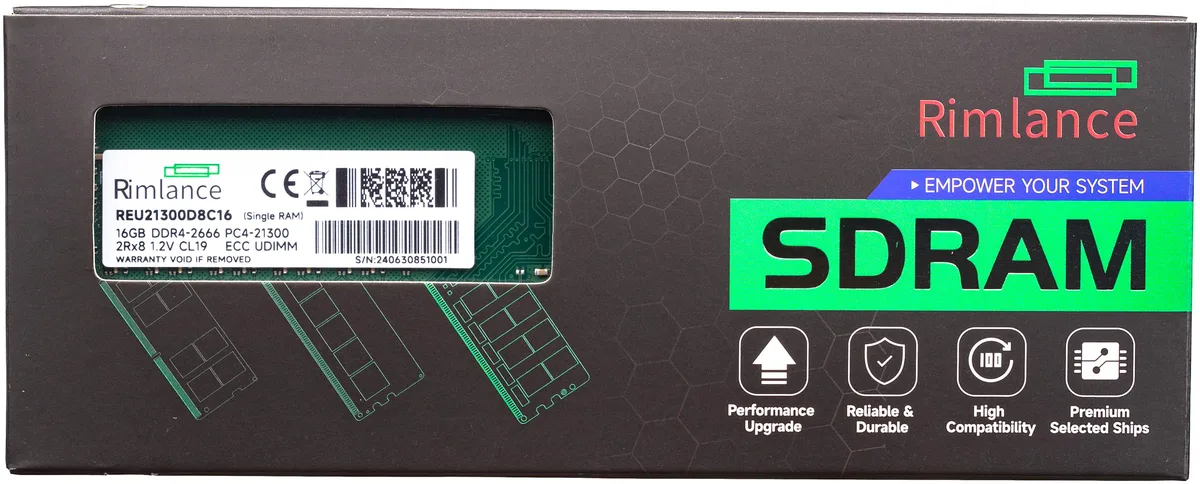 Green 288-pin DDR4 UDIMM with black chips, single 16GB stick