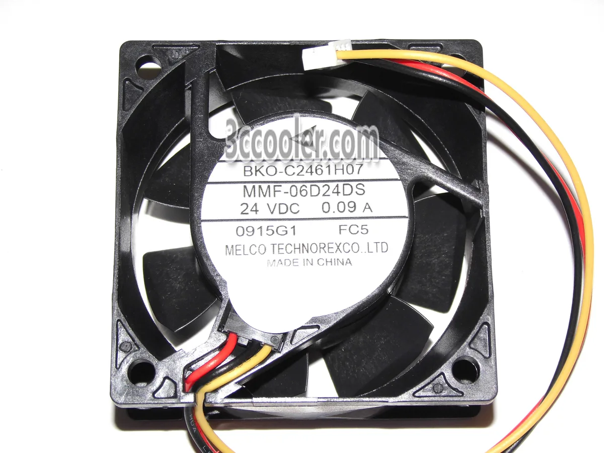 Black 60mm square frame fan with three-pin connector