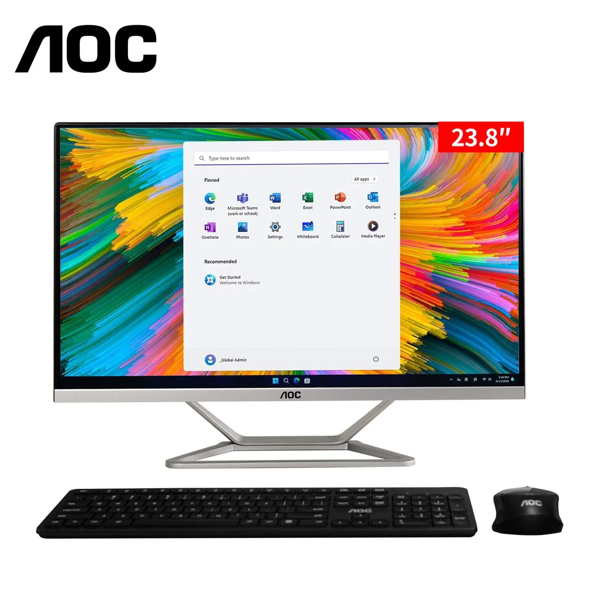 AOC Monitors AOC Monitors All-in-One Business Desktop 23.8" FHD AMD Ryzen 5 3500U 16GB DDR4 512GB Windows 11 Home Silver — 제품 사진