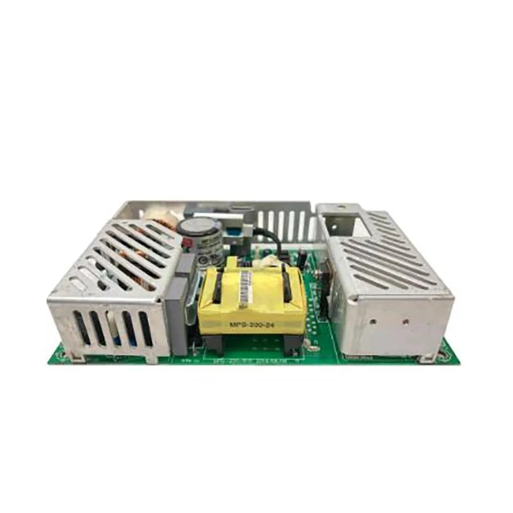 Metal enclosed power supply unit with side ventilation slots and terminal block connections
