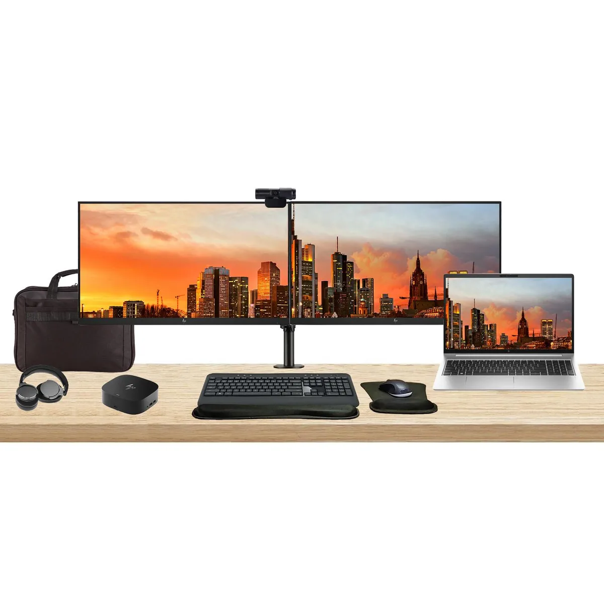 HP HP ProBook 455 G10 15.6" Ryzen 7 16GB 512GB bundle dual 24" monitors dock MK540 webcam headphones bag — produktfoto