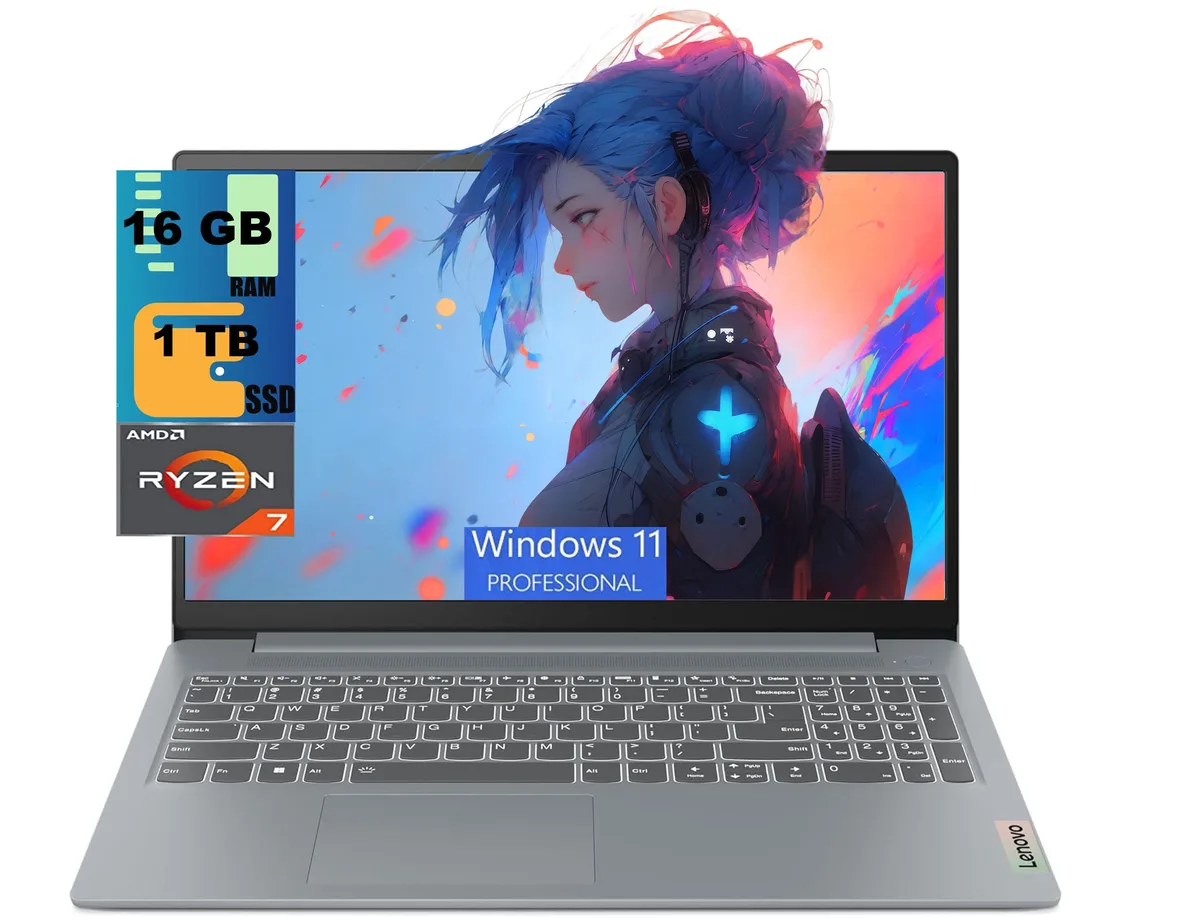 Lenovo Lenovo IdeaPad Slim 3 15 laptop AMD Ryzen 7 5825U 16GB 1TB SSD 15.6" FHD Windows 11 Pro — product photo