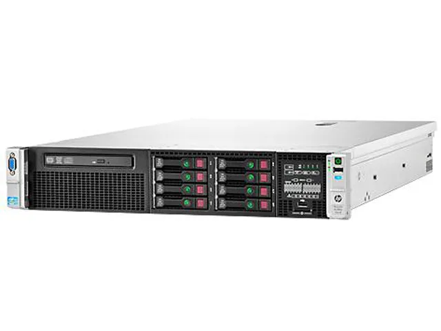 Silver 2U rack server front panel with drive bays and power buttons