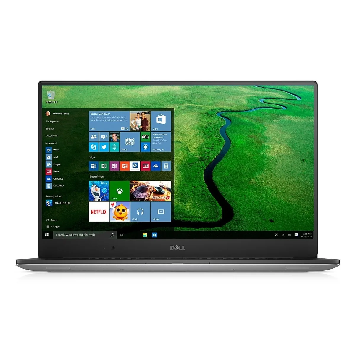 Silver 15.6 inch Dell Precision M5510 laptop, thin profile, non-touch FHD display, backlit keyboard absent, Quadro graphics badge