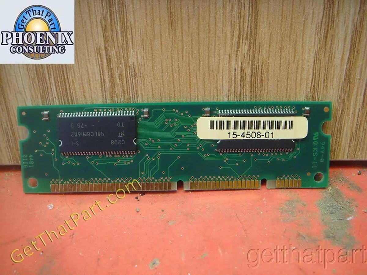 Green rectangular 100-pin DIMM module with black memory chips visible