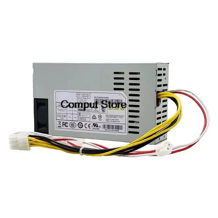 Rectangular ATX power supply unit with metal casing and ventilation grille