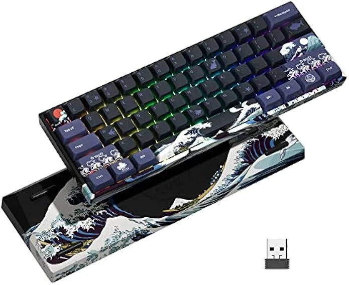 Compact 60% mechanical keyboard with coral sea themed shell and PBT keycaps