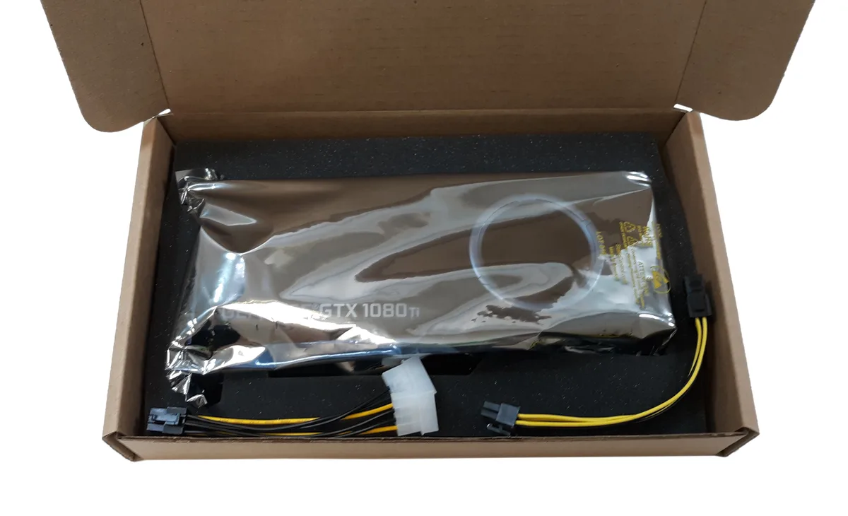 PNY GeForce GTX 1080 Ti dual-slot graphics card with silver shroud and radial fan
