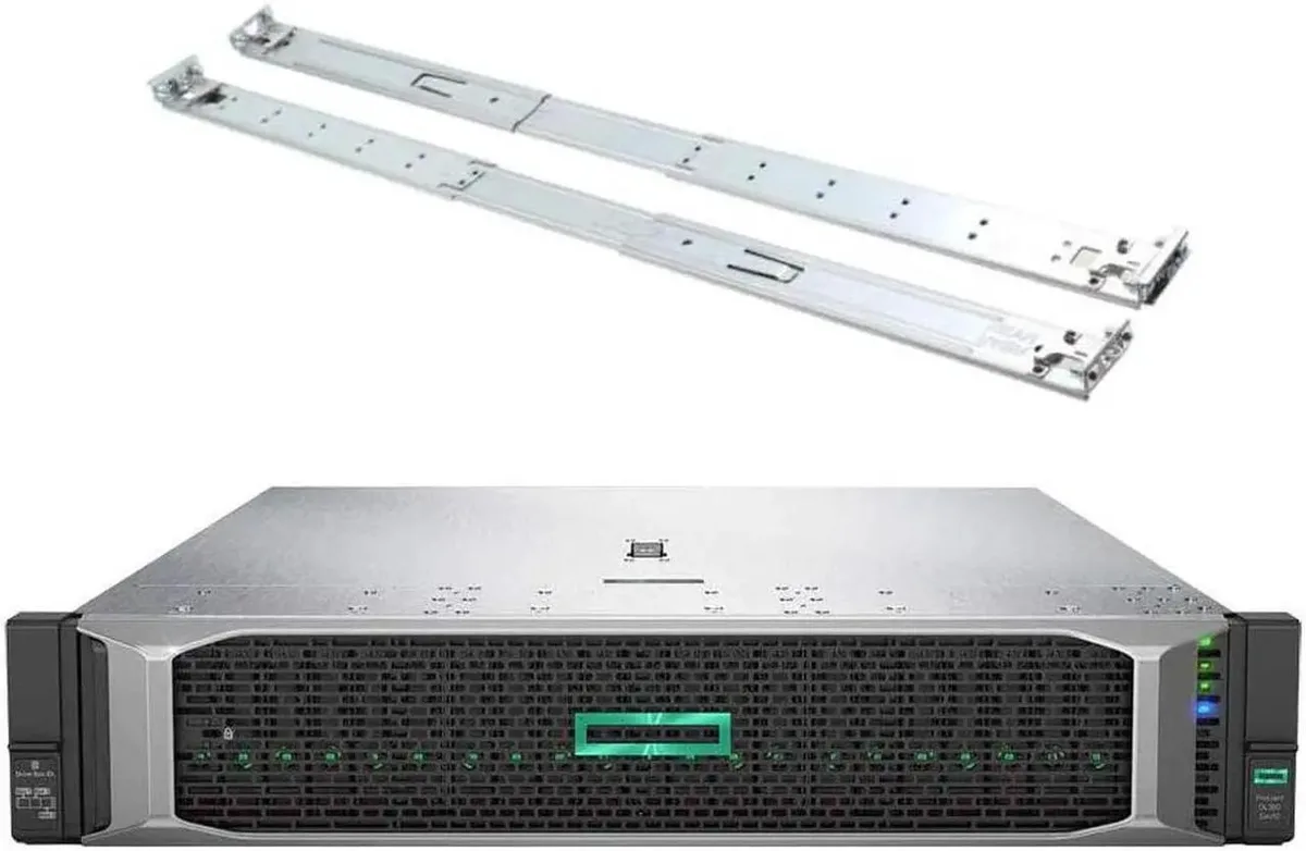 Silver 2U rack server with front drive bays and rail kit