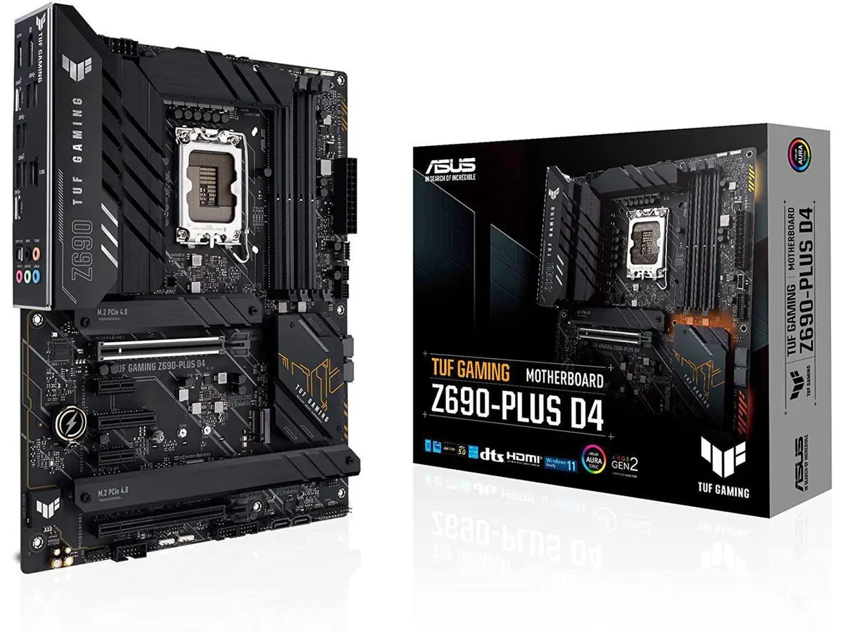 ATX motherboard with black PCB, grey VRM heatsinks, four RAM slots, three M.2 shields and RGB lighting accents