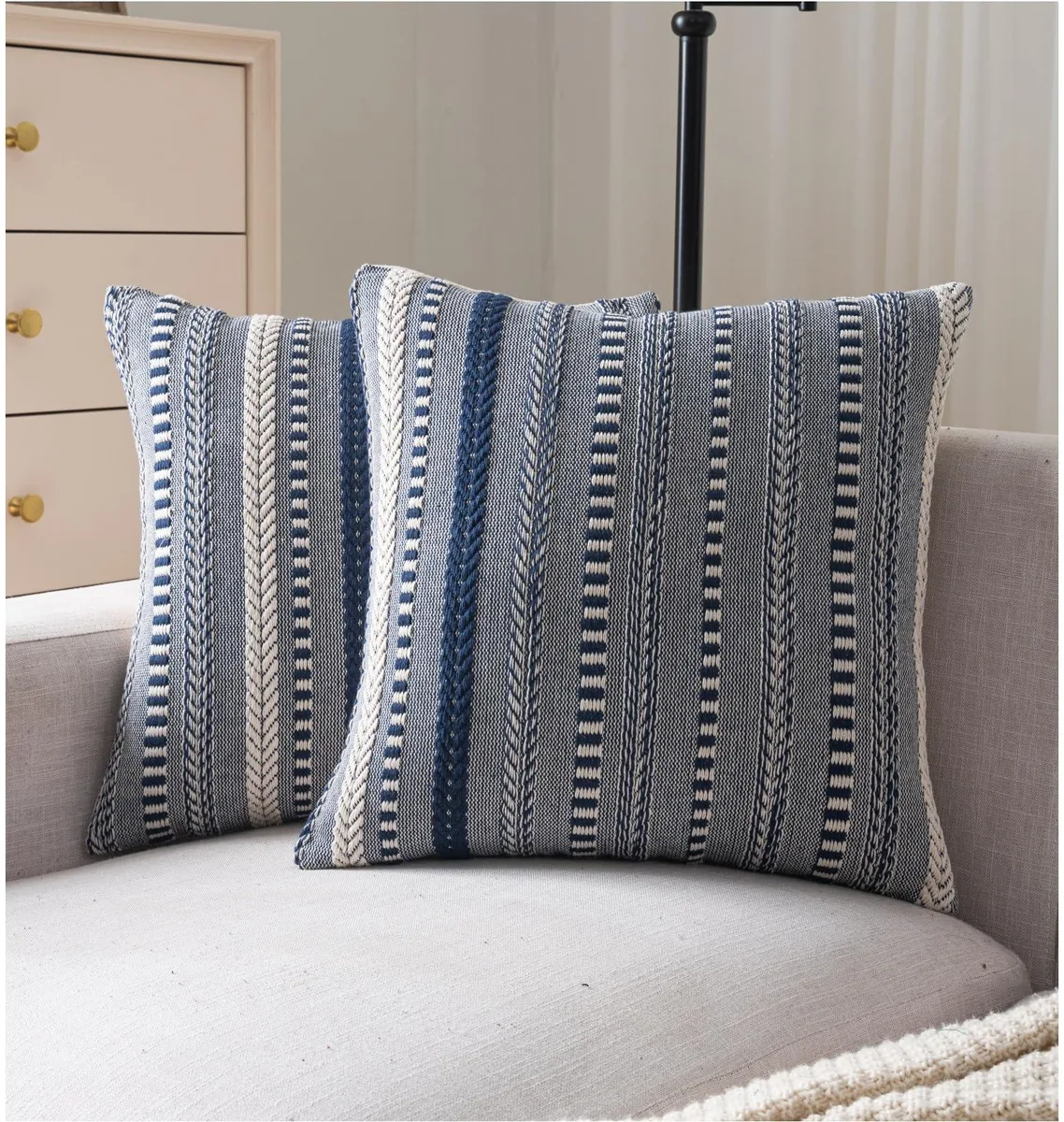 Cethom Boho Throw Pillow Covers 18x18 Inch Set of 2 Navy Blue — 商品照片