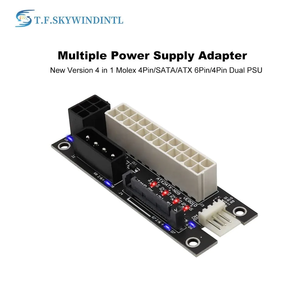 T.F.SKYWINDINTL T.F.SKYWINDINTL Dual PSU Power Adapter ATX 24Pin to Molex 4Pin/SATA/6Pin Sync Extender Card — product photo