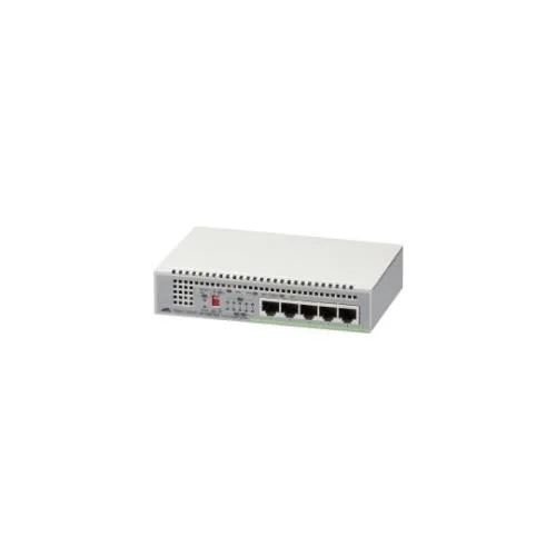 Small rectangular desktop network switch, matte finish, five front ports