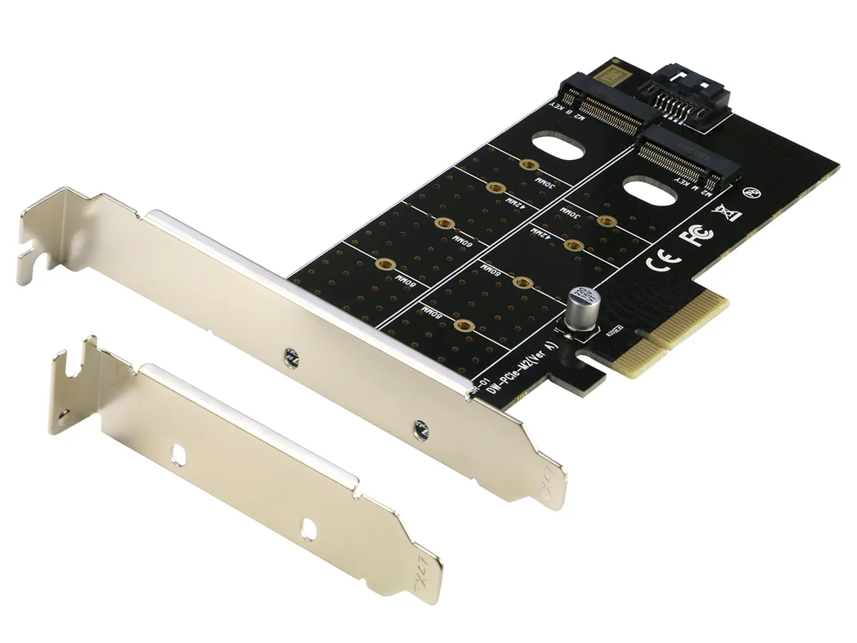 RIITOP RIITOP Dual M.2 NVMe &amp; SATA Adapter Card with Low-Profile Bracket — Produktfoto