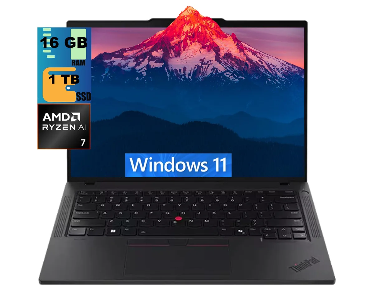 Black 14-inch ThinkPad P14s laptop closed, matte finish, red TrackPoint visible