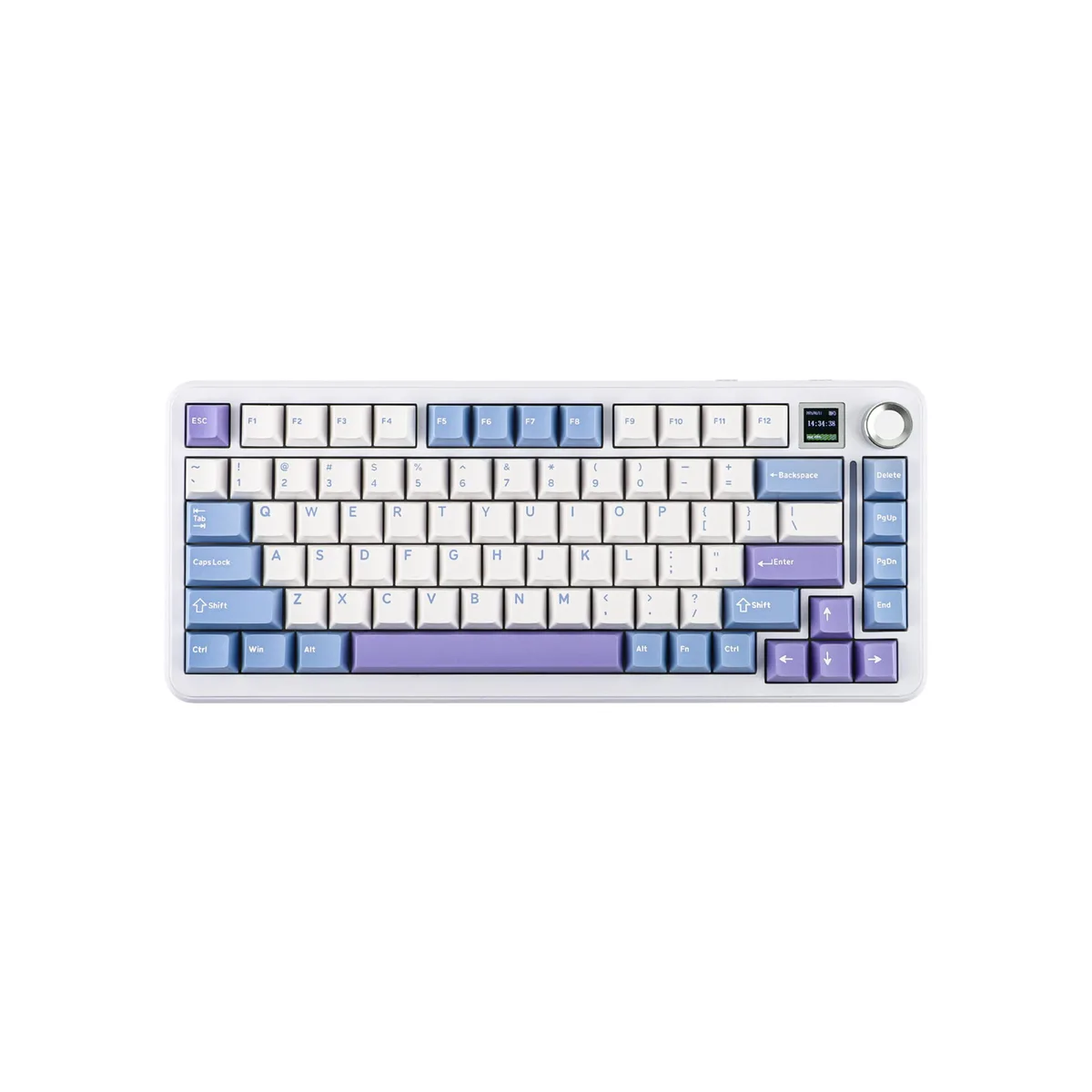 White 75% mechanical keyboard with 81 keys, 0.85-inch TFT screen and rotary knob