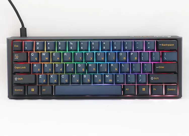 Black 61-key mechanical keyboard with RGB backlighting and detachable USB-C cable