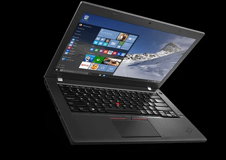 Black 14 inch ThinkPad T460 laptop closed on a flat surface
