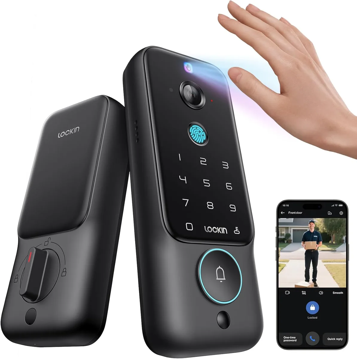 Lockin Lockin Veno Plus smart door lock palm vein fingerprint 2K 180° camera 8GB storage — product photo
