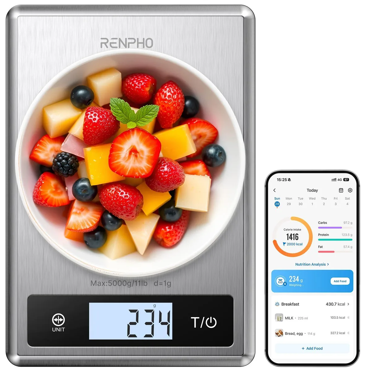  RENPHO ES-SNS01 Handheld Bath Scale Silver 11 lb 9.05 in x 6.22 in x 0.67 in 0.54 kg — foto del prodotto