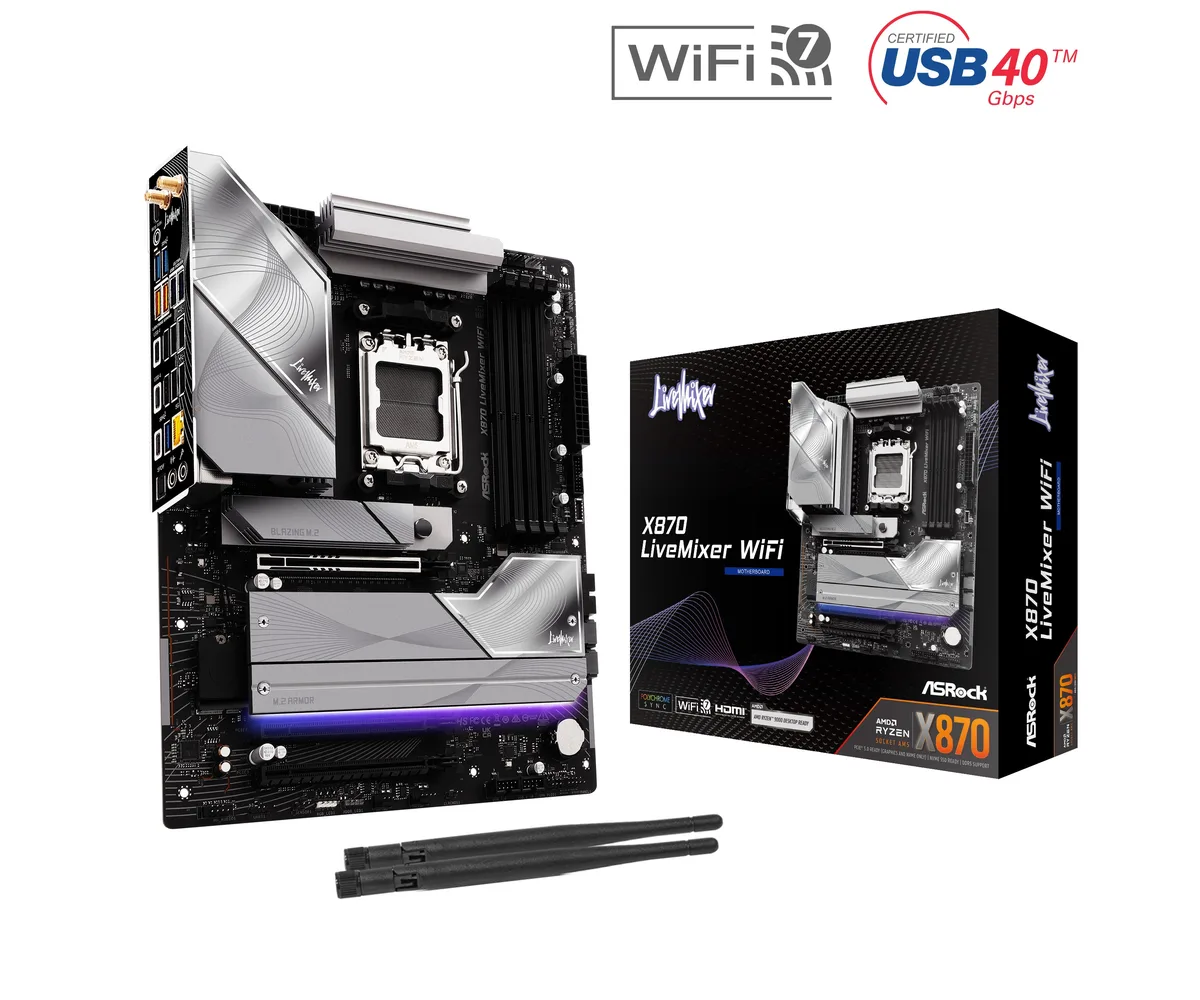 ASRock ASRock X870 LiveMixer WiFi AMD motherboard AM5 16+2+1 80A DDR5 256GB — product photo