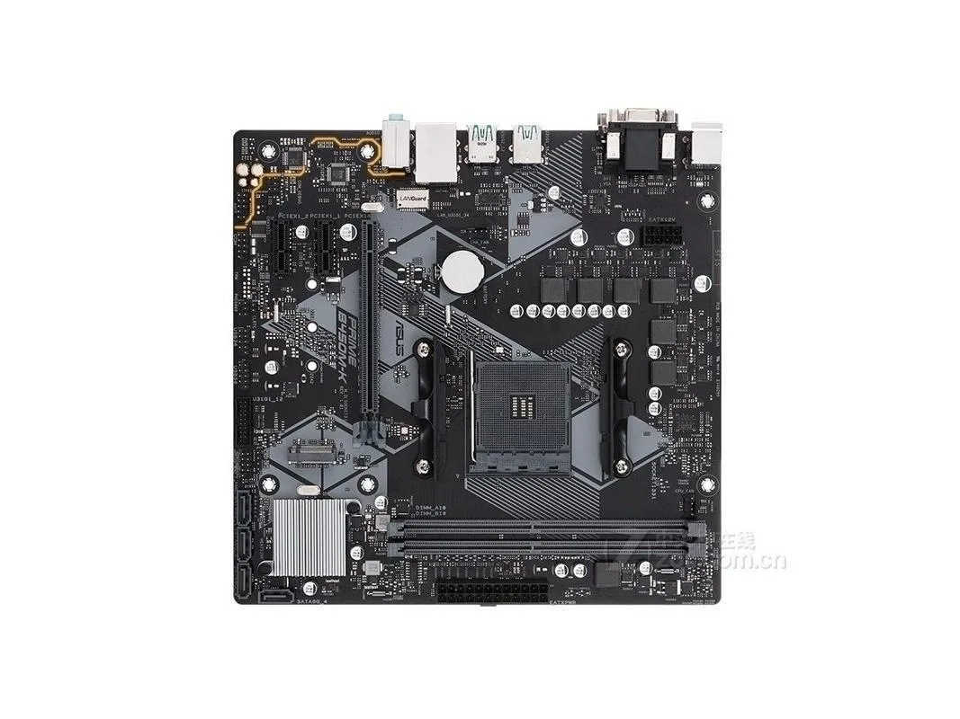 Green Micro ATX motherboard with silver CPU socket and black memory slots